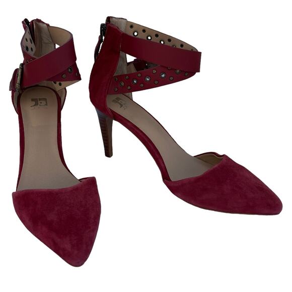 New Joe's Jeans Red Suede Pointed Toe D'Orsay Studded Buckled Heeled Pump 6.5M - Picture 1 of 8